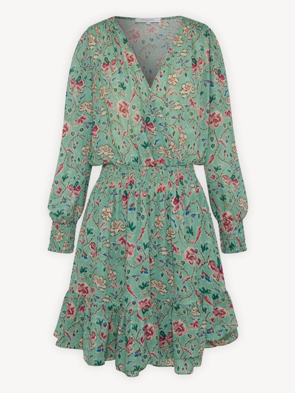 GERARD DAREL $395 • 18” PTP • Paris Green Floral Dress with Smocking